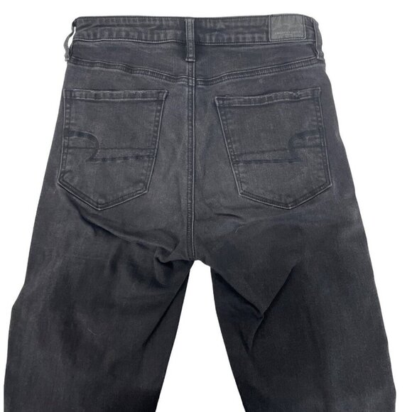 American Eagle Black Denim Jeans Distressed Super Stretch Jegging Size 6 - Picture 6 of 7